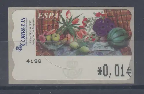 Spanien ATM Gemälde Tulpen und Melone, Wert in € 4-stellig schmal, Mi.-Nr. 137.1