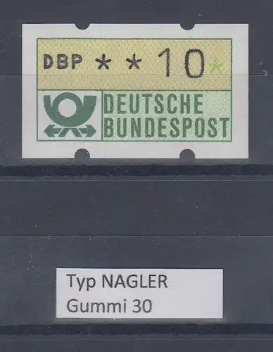 Deutschland NAGLER-ATM Posthorn Gummi WEISS Mi.-Nr. 1.2hv, Wert 10 ** 