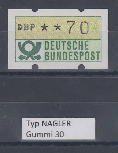 Deutschland NAGLER-ATM Posthorn Gummi WEISS Mi.-Nr. 1.2hv, Wert 70 ** 