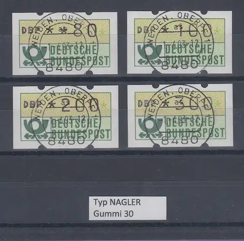 Deutschland NAGLER-ATM Gummi WEISS Mi.-Nr. 1.2hv 4 Werte 80-100-200-300 gest.