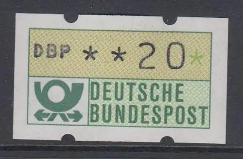 Deutschland NAGLER-ATM Posthorn, Gummi gelb, Mi.-Nr. 1.2hu, Wert 20 **