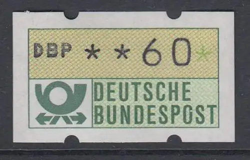 Deutschland NAGLER-ATM Posthorn, Gummi gelb, Mi.-Nr. 1.2hu, Wert 60 **