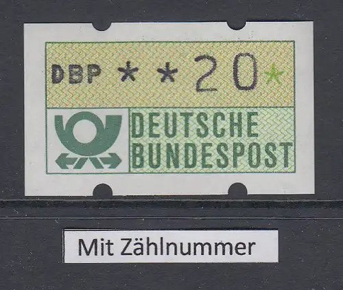 Deutschland NAGLER-ATM Posthorn, Gummi gelb, Mi.-Nr. 1.2hu, Wert 20 ** mit ZN