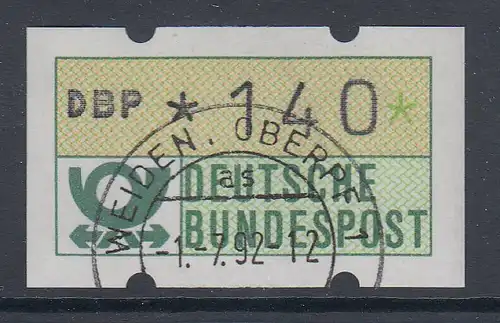 Deutschland NAGLER-ATM Posthorn, Gummi gelb Mi.-Nr. 1.2hu, Wert 140 mit Voll-O 