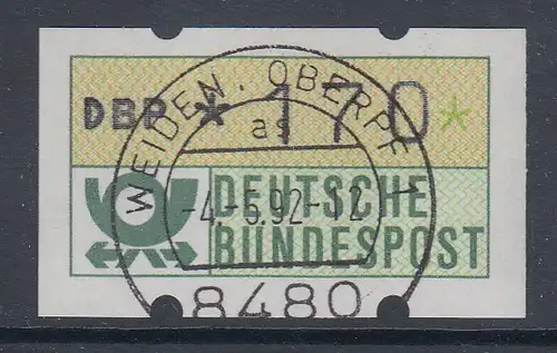 Deutschland NAGLER-ATM Posthorn, Gummi gelb Mi.-Nr. 1.2hu, Wert 170 mit Voll-O 