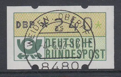 Deutschland NAGLER-ATM Posthorn, Gummi gelb Mi.-Nr. 1.2hu, Wert 240 mit Voll-O 