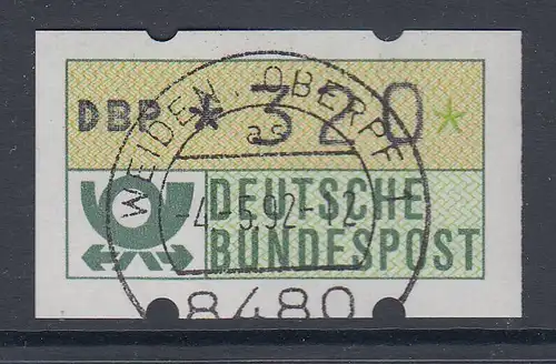 Deutschland NAGLER-ATM Posthorn, Gummi gelb Mi.-Nr. 1.2hu, Wert 320 mit Voll-O 