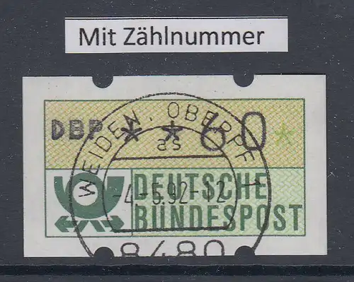 Deutschland NAGLER-ATM Posthorn, Gummi gelb Mi.-Nr. 1.2hu Wert 60 mit Voll-O ZN