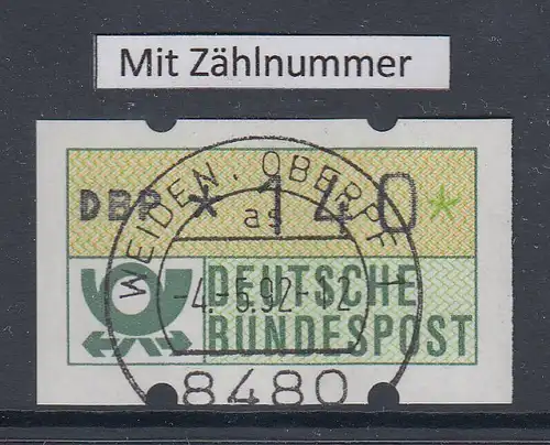 Deutschland NAGLER-ATM Posthorn, Gummi gelb Mi.-Nr. 1.2hu Wert 140 mit Voll-O ZN