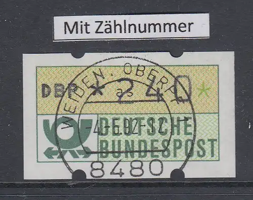 Deutschland NAGLER-ATM Posthorn, Gummi gelb Mi.-Nr. 1.2hu Wert 240 mit Voll-O ZN