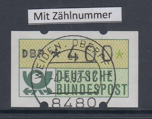 Deutschland NAGLER-ATM Posthorn, Gummi gelb Mi.-Nr. 1.2hu Wert 400 mit Voll-O ZN