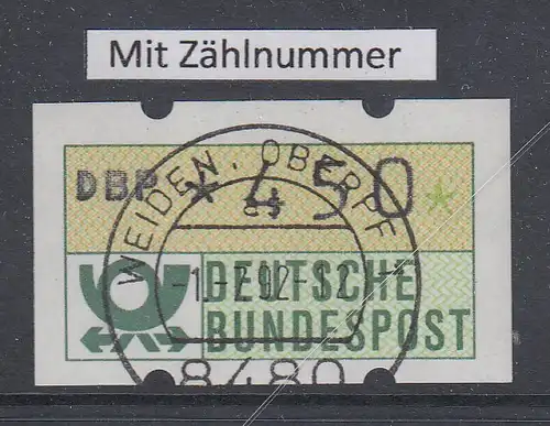 Deutschland NAGLER-ATM Posthorn, Gummi gelb Mi.-Nr. 1.2hu Wert 450 mit Voll-O ZN