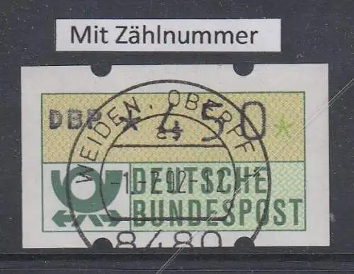 Deutschland NAGLER-ATM Posthorn, Gummi gelb Mi.-Nr. 1.2hu Wert 450 mit Voll-O ZN