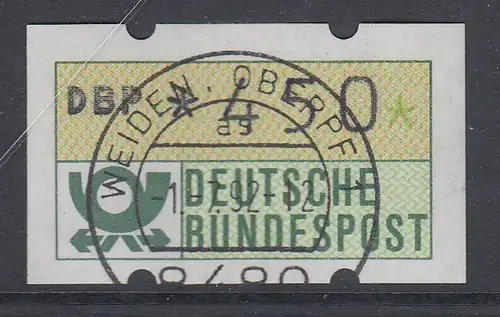 Deutschland NAGLER-ATM Posthorn, Gummi gelb Mi.-Nr. 1.2hu Wert 450 mit Voll-O