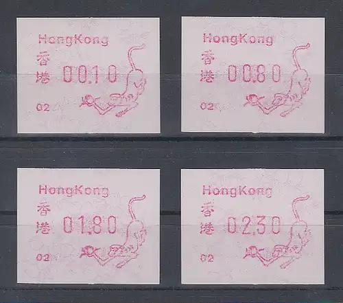 Hongkong FRAMA-ATM Affe Aut.-Nr. 02 Satz 4 Werte 010-080-180-230 **  