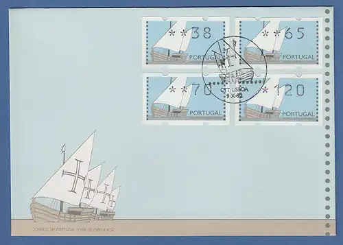 Portugal Klüssendorf ATM Segelschiff Karavelle offiz. FDC mit Satz 38-65-70-120