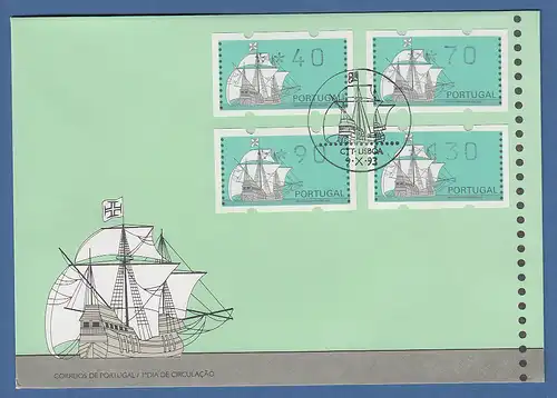 Portugal Klüssendorf ATM Segelschiff Nau offiz. FDC mit Satz 40-70-90-130