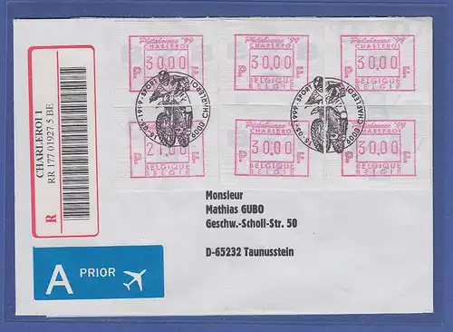 Belgien Sonder-ATM PHILABOURSE'99  6 Werte auf R-Brief gel. nach Taunusstein