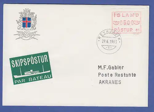 Island ATM Nr. 1 Aut.-Nr. 01 flaches Mündstück, enger Abstand aus OA auf FDC RR