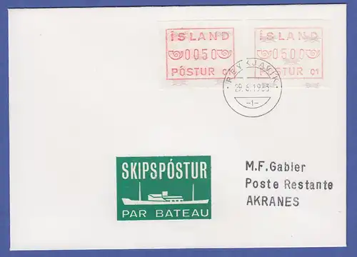 Island ATM Nr. 1 Aut.-Nr. 01 FDC flaches Mündstück, enger/weiter Abstand aus OA