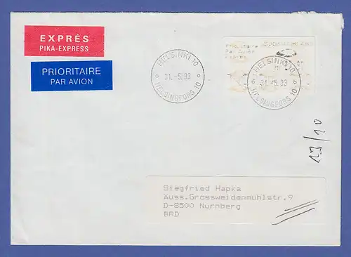 Finnland 1993 Dassault-ATM Mi.-Nr. 12.5 Z5 Wert 27,90 auf Express-Brief