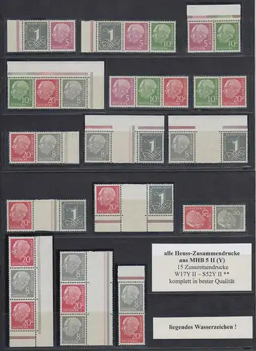 Bundesrepublik 15 Heuss-Zusammendrucke W17-S52 Y II komplett postfrisch **