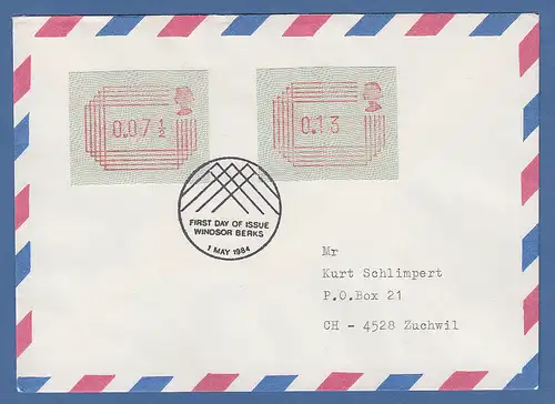 Großbritannien FRAMA-ATM  1.Ausgabe FDC Windsor 1.5.84 nach CH  mit 2 ATM 