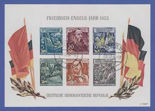 DDR 1955, Blockausgabe Friedrich Engels, Block 13 mit LT-Tages-O BERLIN W8 gepr.