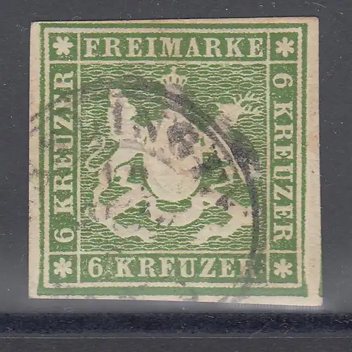 Altdeutschland Württemberg 6 Kreuzer grünoliv Mi.-Nr. 13a gestempelt 