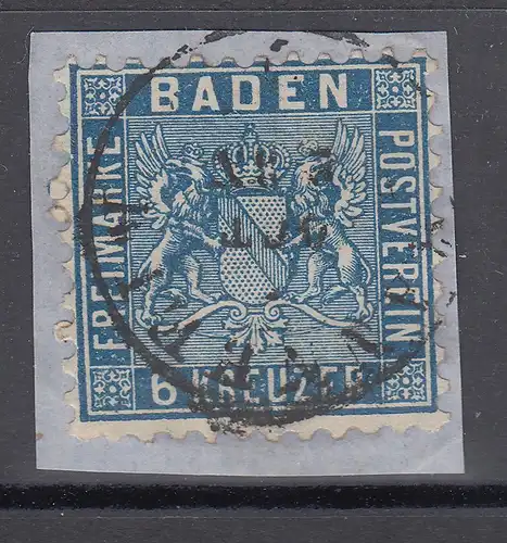 Altdeutschland Baden 6 Kreuzer preussischblau Mi.-Nr 14b  gestempelt