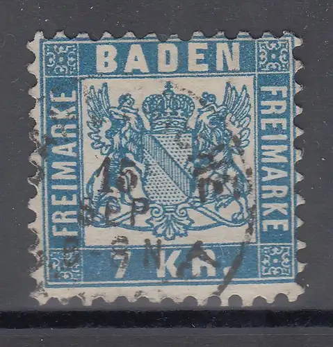 Altdeutschland Baden 7 Kr. blau Mi.-Nr. 25a  gestempelt in Carlsruhe
