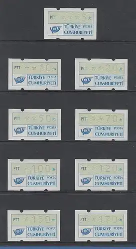 Türkei Klüssendorf-ATM 1987 Satz 9 Werte 5-10-20-50-70-100-120-150-170 ** 