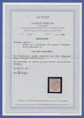 Altdeutschland Hannover Mi.-Nr. 8b gestempelt, einwandfrei mit Attest Berger BPP