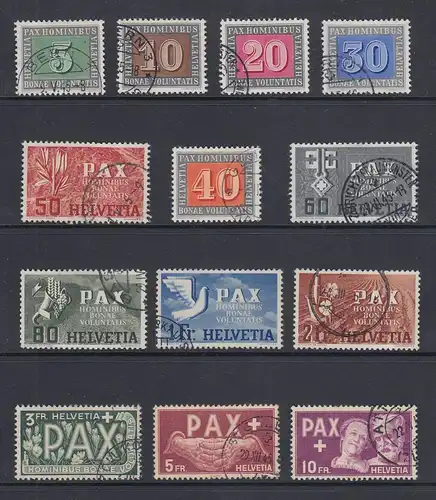 Schweiz 1945 Pax-Satz Mi.-Nr. 447-459 komplett gestempelt, Höchstwerte gepr. 