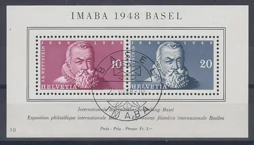 Schweiz 1948 IMABA Basel  - Block 13 mit Sonderstempel 