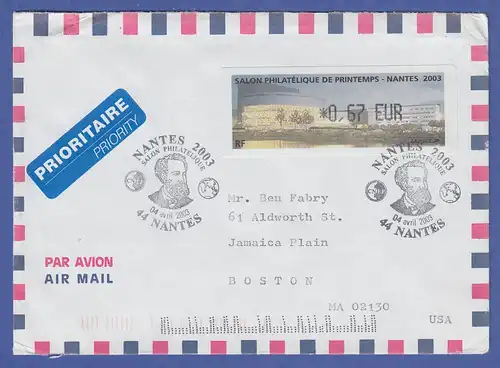 Frankreich LISA-ATM 2003 Frühlingssalon Nantes Wert 0,67 auf Brief in die USA