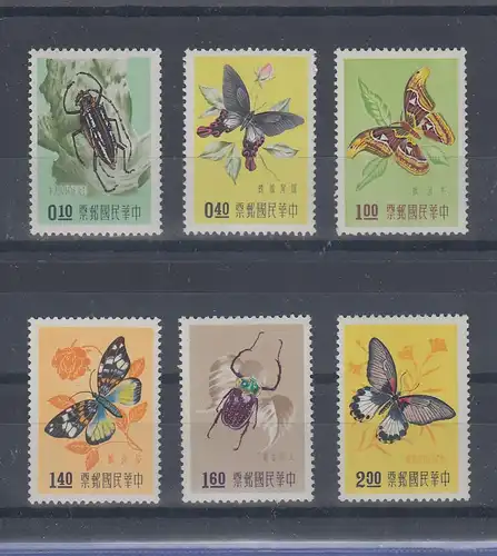 China Taiwan 1958 Schmetterlinge Satz 6 Werte Mi.-Nr. 282-287 kpl. ** 
