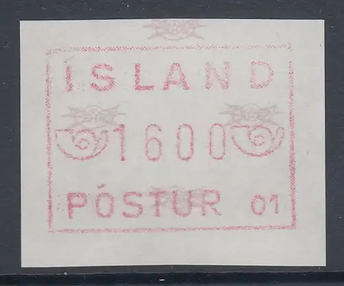 Island Frama-ATM  1.Ausgabe Aut.-Nr. 01 graulila Wert 1600 **