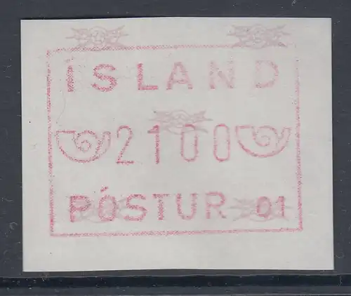 Island Frama-ATM  1.Ausgabe Aut.-Nr. 01 graulila Wert 2100 **