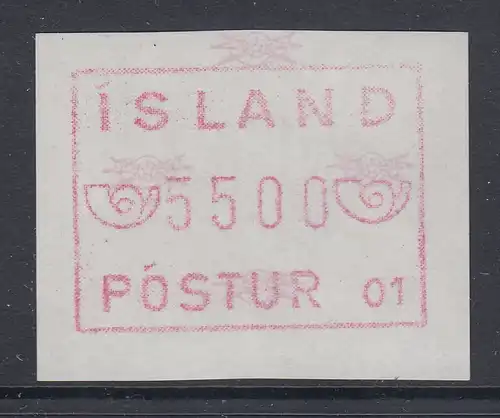 Island Frama-ATM  1.Ausgabe Aut.-Nr. 01 graulila Wert 5500 **