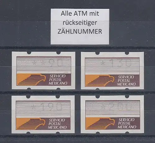 Mexiko Klüssendorf-ATM weißes Pap. fl. Mi.-Nr. 1z  Satz 90-130-190-200 ** mit ZN