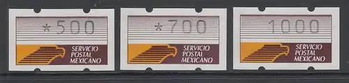 Mexiko 1990 Klüssendorf-ATM Mi.-Nr. 1x  Satz 3 Werte 500-700-1000 **