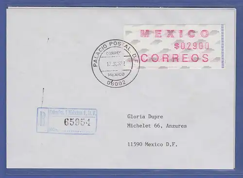 Mexiko 1992 Frama-ATM Mi.-Nr. 4 Wert 2900  Inlands-R-FDC mit schwarzem Stempel