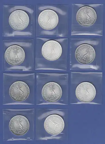 Bundesrepublik  Anlage-Lot 11 Stück 10-€ Silber-Gedenkmünzen Franz Liszt 2011