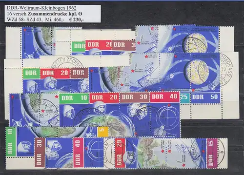 DDR Sowj. Weltraumflüge 1962 Mi.-Nr. 926-933, 16 ZSD kpl. Garnitur echt O 