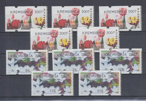 Österreich Sielaff-ATM Mi.-Nr. 6 und 7 KREMSBRIA 2007, je Satz 5 Werte **