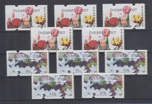 Österreich Sielaff-ATM Mi.-Nr. 6 und 7 ÖVEBRIA 2007, je Satz 5 Werte **