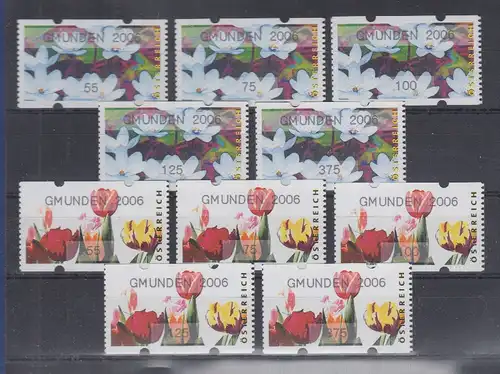 Österreich Sielaff-ATM Mi.-Nr. 6 und 7 GMUNDEN 2006, je Satz 5 Werte **