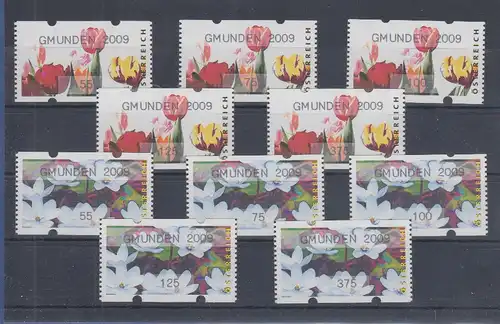 Österreich Sielaff-ATM Mi.-Nr. 6 und 7 GMUNDEN 2009, je Satz 5 Werte **