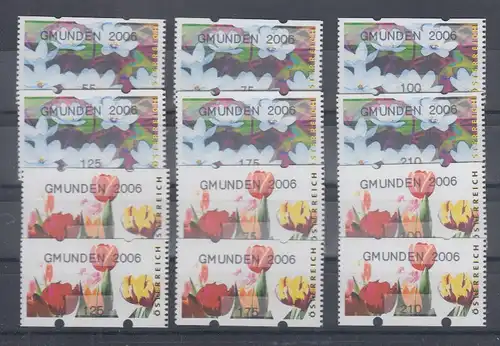 Österreich Sielaff-ATM Mi.-Nr. 6 und 7 GMUNDEN 2006, je Satz 6 Werte **